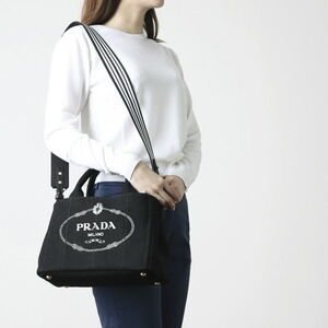 Prada Canapa black canvas 2way tote bag